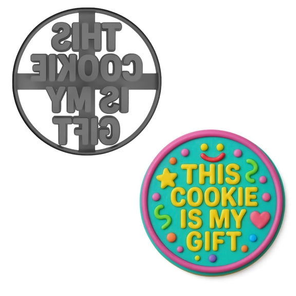 Mighty Gadget Funny Gift Message Cookie Cutter – 4" “This Cookie Is My Gift” Embosser for Holiday & Birthday Baking (Random Color)