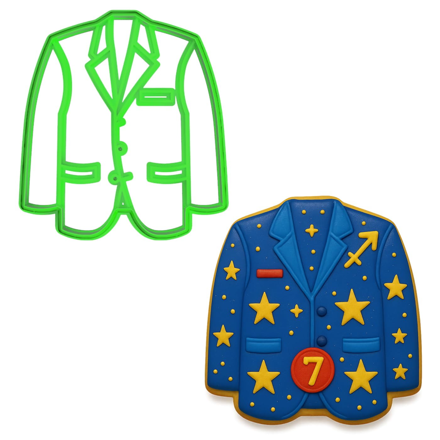 Mighty Gadget Green Jacket Cookie Cutter - 3.75x3.39 Inches, Golf Champion Blazer Baking Mold (Random Color)