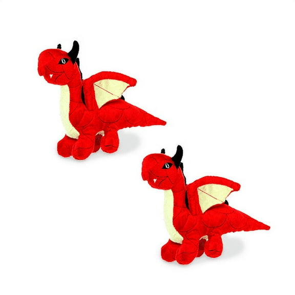 Mighty Jr Dragon Red Durable Plush Squeaky Dog Toy, 2 Pack