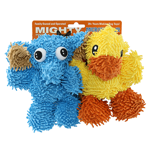Mighty Jr Microfiber Ball Duck and Elephant, 2 Pack, Durable Squeaky Dog Toy