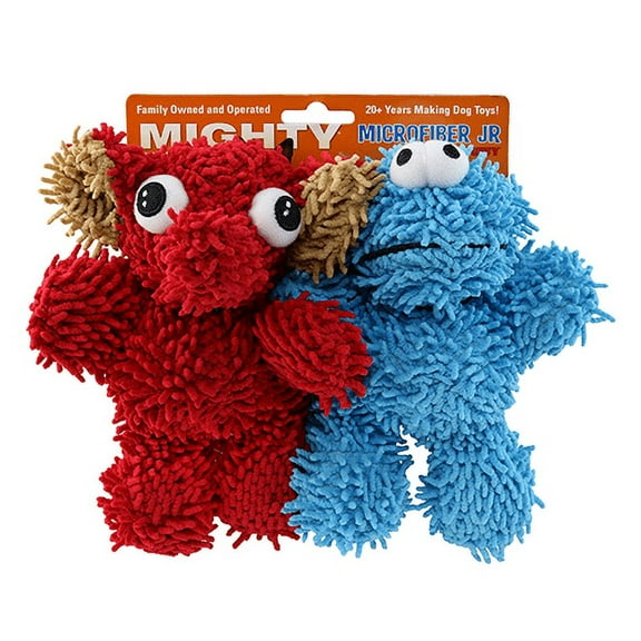 Mighty Jr Microfiber Ball Monster and Elephant Durable Plush Squeaky Dog Toy, 2 Pack