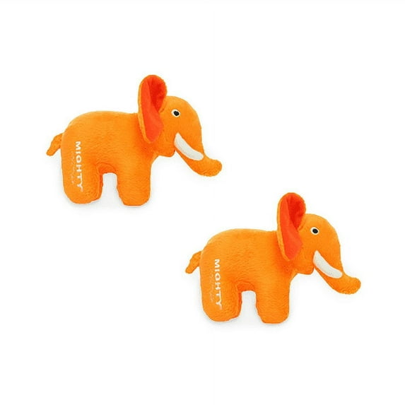 Mighty Jr Safari Elephant Orange Durable Plush Squeaky Dog Toy, 2 Pack
