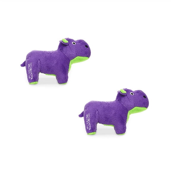 Mighty Jr Safari Hippo Purple Durable Plush Squeaky Dog Toy, 2 Pack