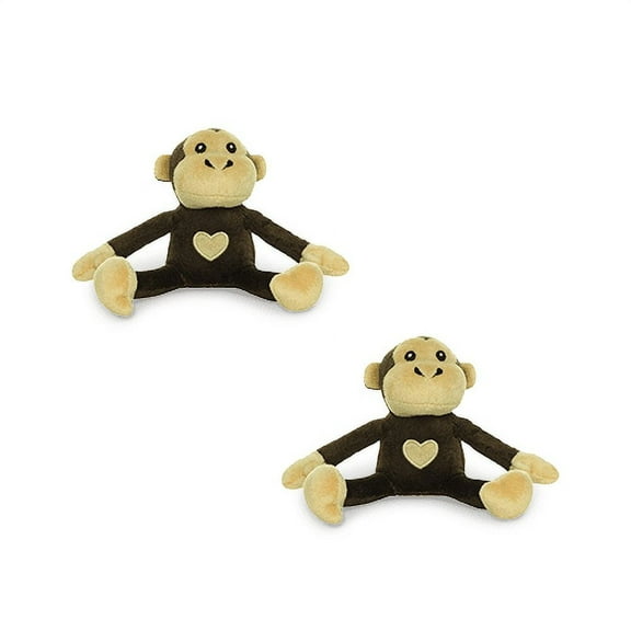 Mighty Jr Safari Monkey Brown Durable Plush Squeaky Dog Toy, 2 Pack