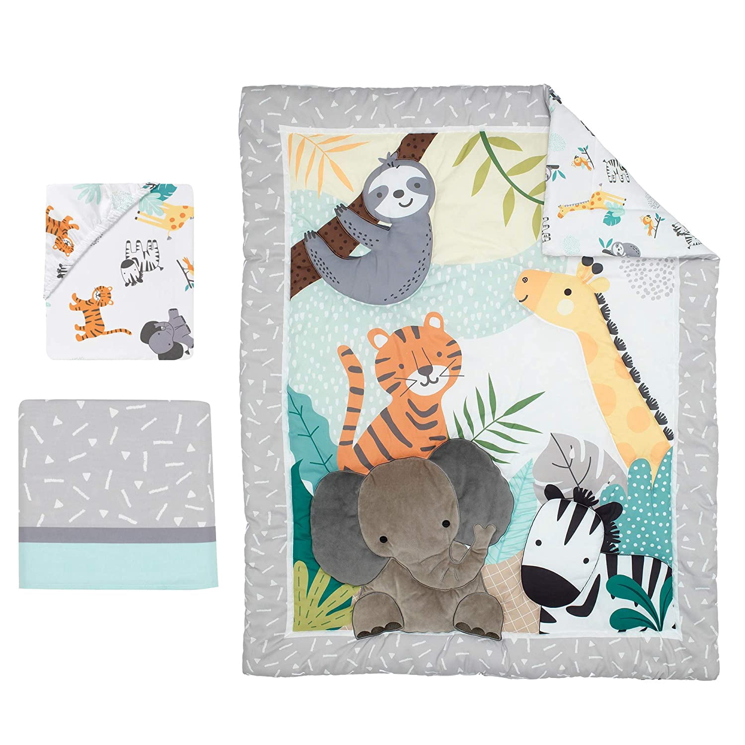 Mighty Jungle 3-Piece Crib Bedding Set with Quilt Sheet and Skirt
