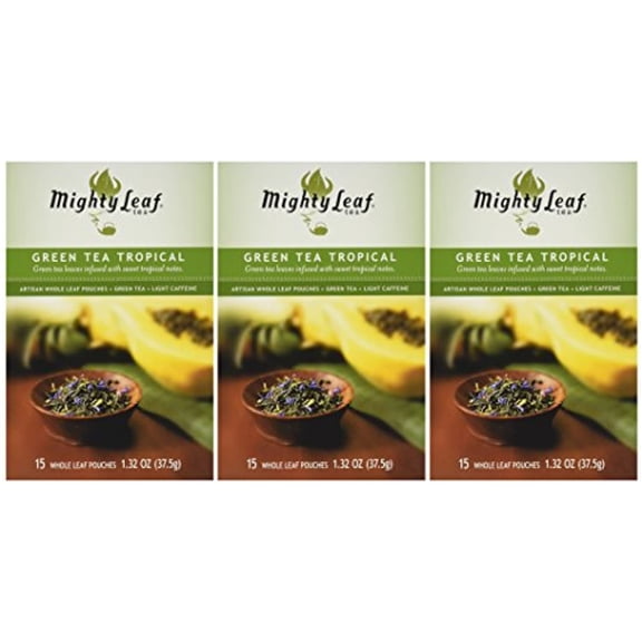 Mighty Leaf Green Tea, Tropical, 15 Pouches (Pack Of 3)