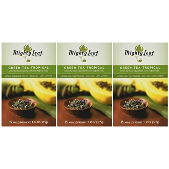 Mighty Leaf Green Tea, Tropical, 15 Pouches (Pack Of 3)