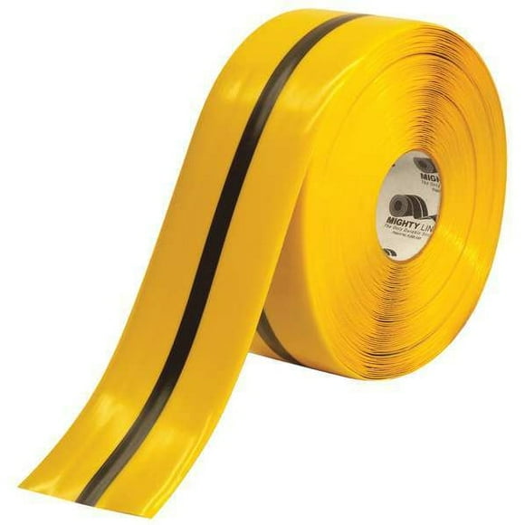 Mighty Line Floor Tape,Black/Yellow,4 inx100 ft,Roll 4RYBLKCTR