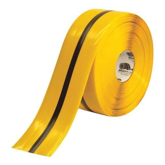 Mighty Line Floor Marking Tape, No Legend, Black, Yellow, 4 in W. 4RYBLKCTR
