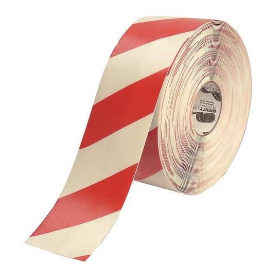 Mighty Line Floor Tape,Red/White,4 inx100 ft,Roll 4RWCHVRED