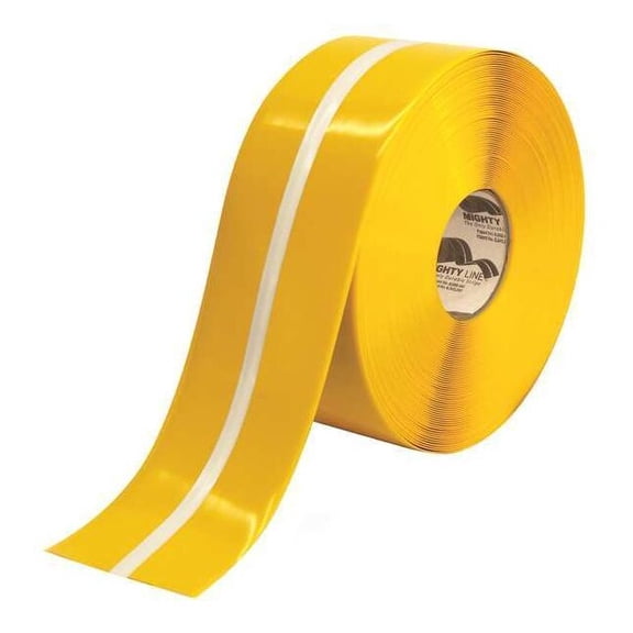 Floor Marking Tape, Rubber, Solid with Center Line, Yellow, 4 in W.