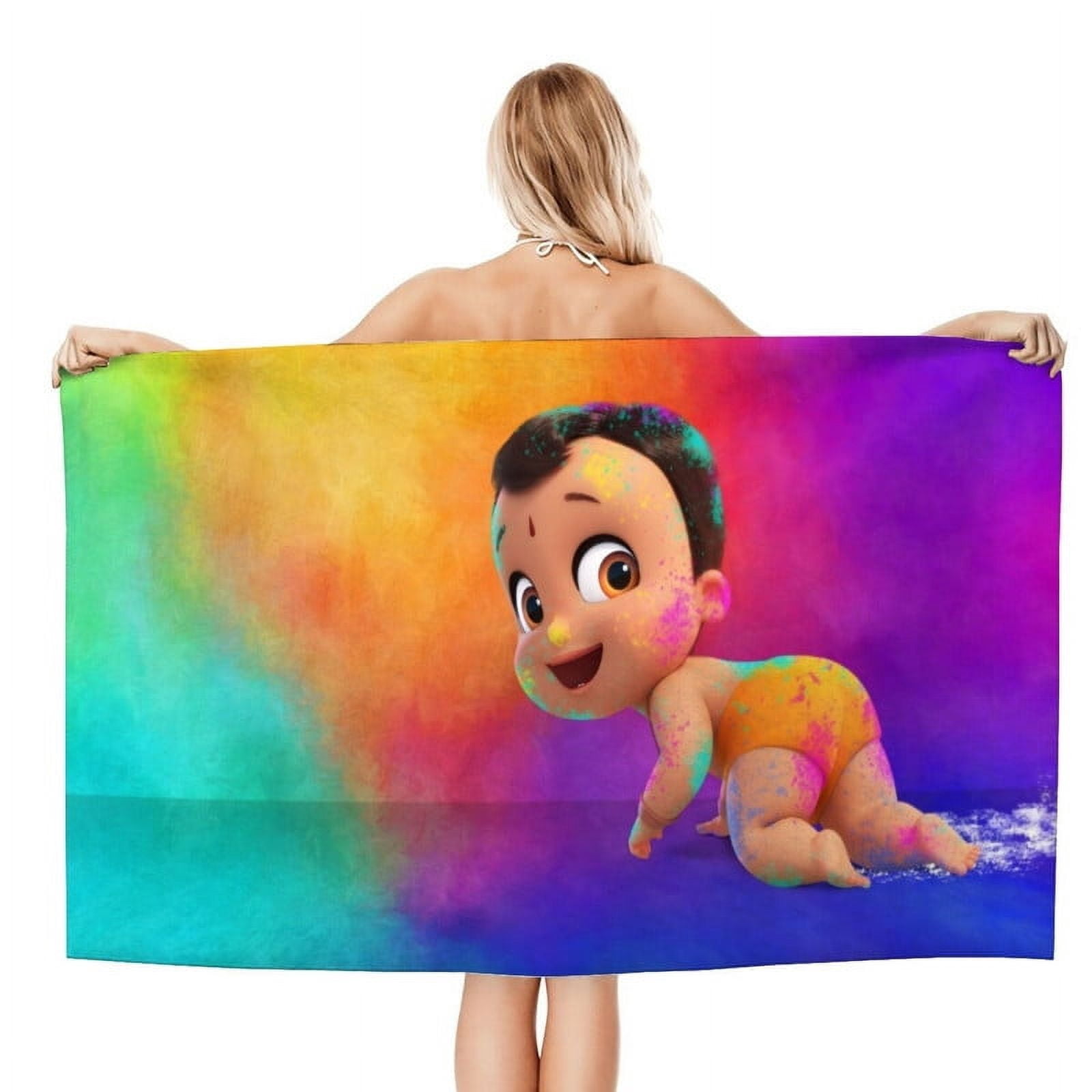 Mighty Little Bheem Festival of Colors Cartoon Gifts Beach Towel for Women Kids Birthday Bath Outdoor Quick Dry Lightweight 30.7×51in