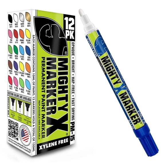 Mighty Marker PM-15 Paint Marker, Permanent, 2.3mm Bullet Tip, Blue, 12-Pack