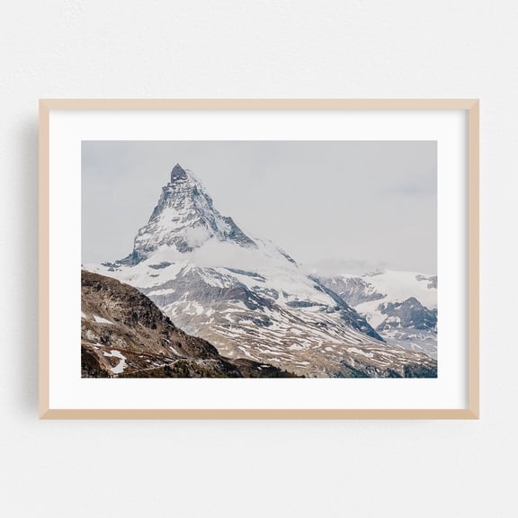 Mighty Matterhorn II - Zermatt Valais Switzerland Photography Mountain Snow Nature Landscape Winter Travel Poster Rustic Oak Framed Wall Art Print 5 x 7 inches