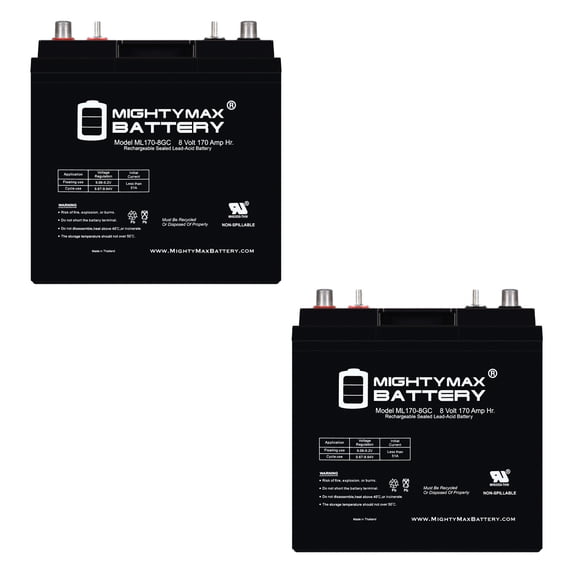 Mighty Max Battery ML170-8GC - 8 Volt 170 AH, Dual Terminal, Rechargeable SLA AGM Battery For Golf Cart - Pack of 2
