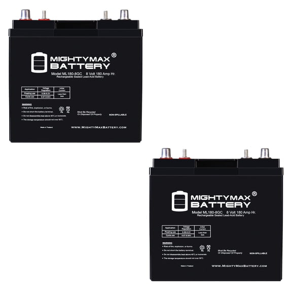 Mighty Max Battery ML180-8GC - 8 Volt 180 AH, Dual Terminal, Rechargeable SLA AGM Battery For Golf Cart - Pack of 2