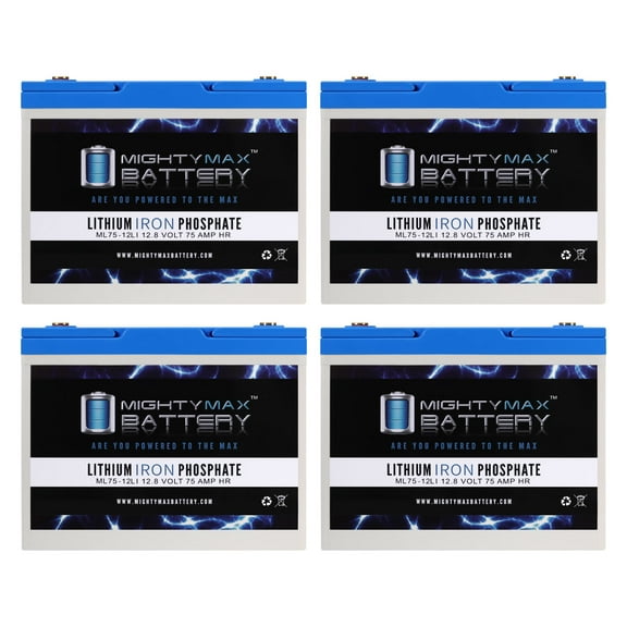Mighty Max Battery ML75-12LI - 12 Volt 75 AH Deep Cycle Lithium Iron Phosphate (LiFePO4) Rechargeable and Maintenance Free Battery - Pack of 4