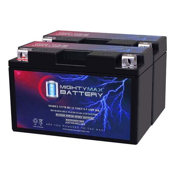 Mighty Max Battery YT7B-BS -12 Volt 6.5 AH, 110 CCA, Rechargeable Maintenance Free SLA AGM Motorcycle Battery - Pack of 2