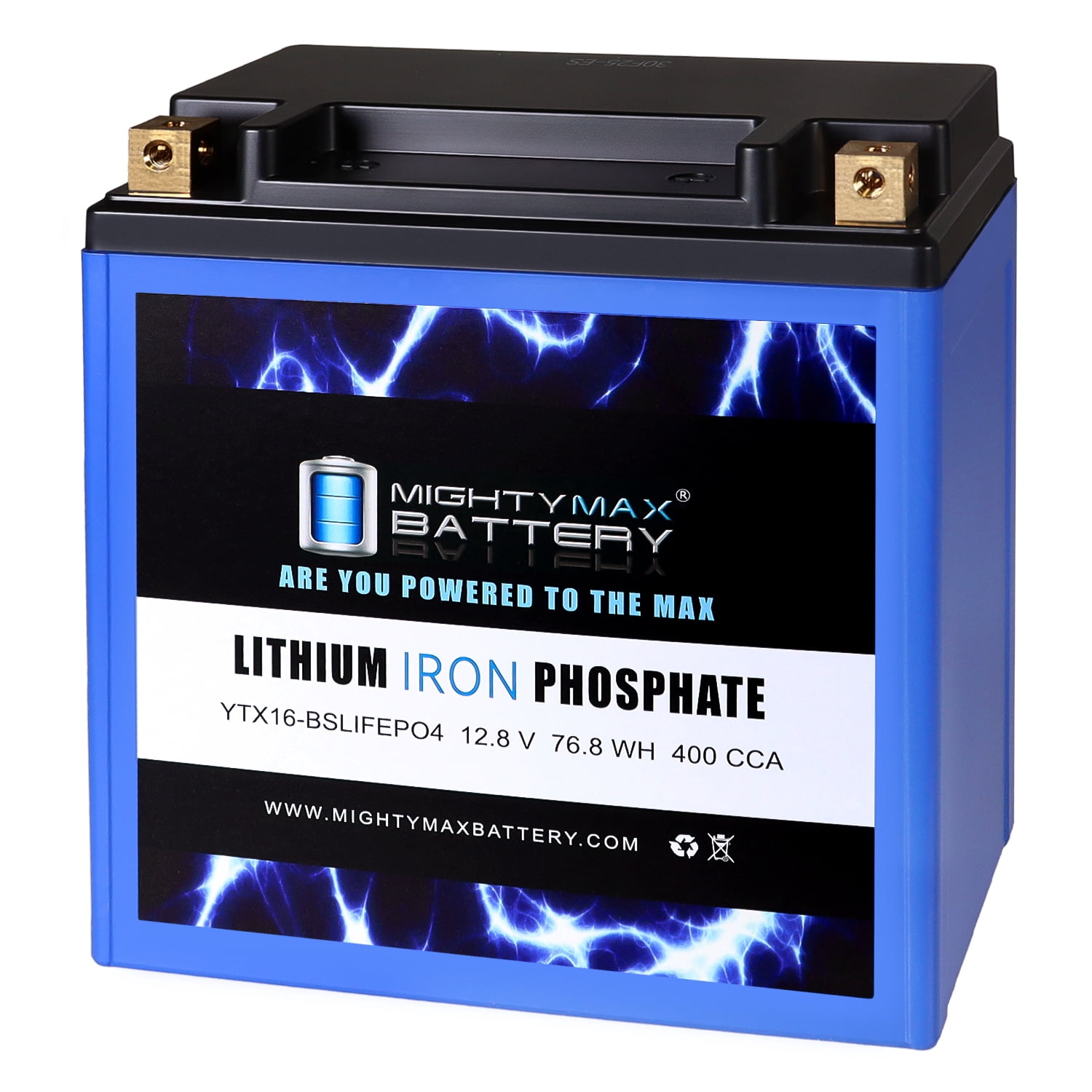 Mighty Max Battery YTX16-BS LIFEPO4 - 12 Volt 14 AH, 400 CCA, Lithium Iron Phosphate (LiFePO4) Battery