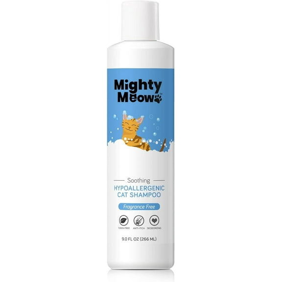 Mighty Meow Hypoallergenic Cat Shampoo, Anti-Itch & Soothing Shampoo for Cats and Kittens, Natural & Fragrance-Free (9oz)