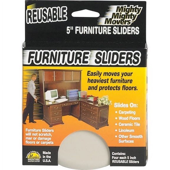 Mighty Mighty Movers Furniture Sliders, Reusable 5" dia., Polymer Plastic Base, Foam Cushion, Beige, 4/pk