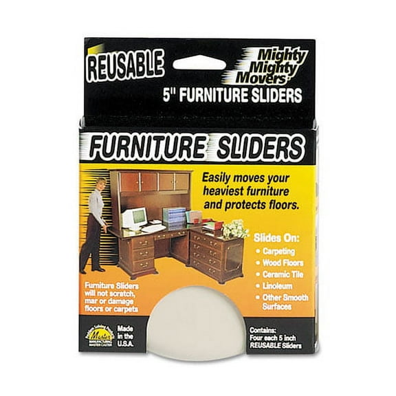 Mighty Mighty Movers Reusable Furniture Sliders, Round, 5" Dia., Beige, 4/pack | Bundle of 2 Packs