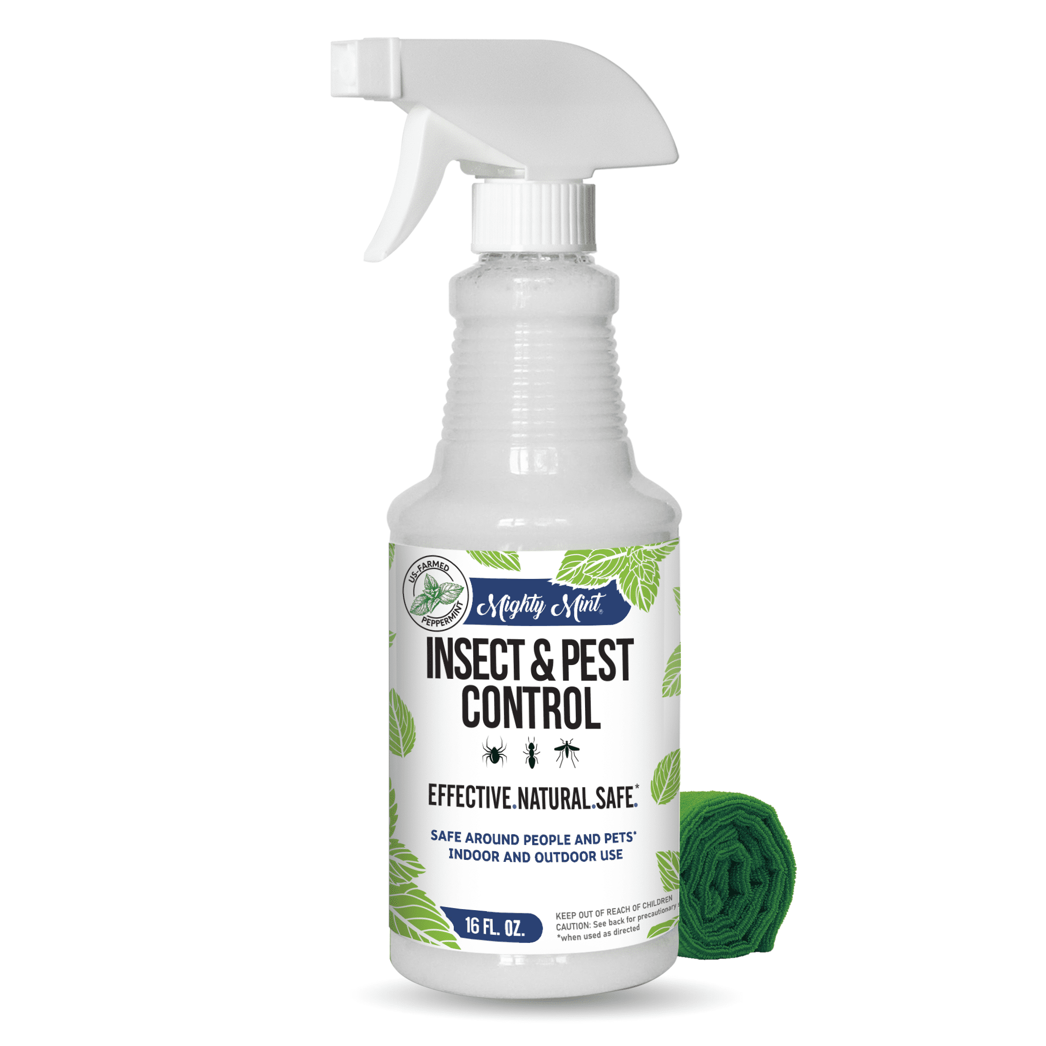 Mighty Mint 16 oz Peppermint Oil Insect & Pest Spray - Microfiber Cloth Kit - for Spiders, Ants, and More