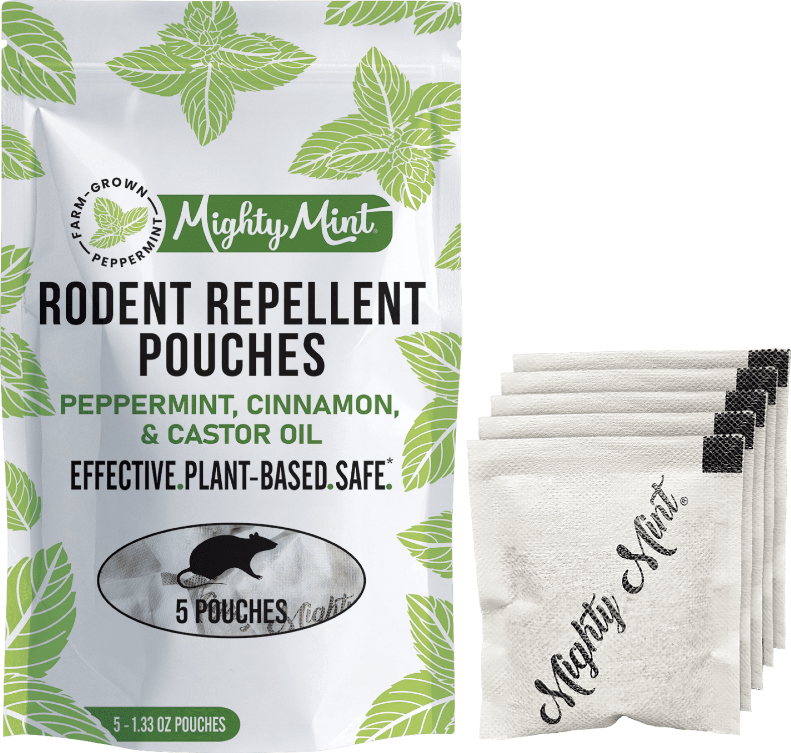 Mighty Mint Rodent Repellent/Deterrent Pouches, Peppermint, Cinnamon & Castor Oil, 5 CT