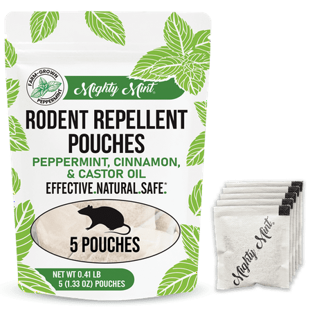 Mighty Mint Rodent Repellent/Deterrent Pouches, Peppermint, Cinnamon & Castor Oil, 5 CT