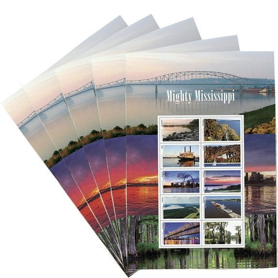 Mighty Mississippi USPS Forever Postage Stamp 5 Sheets of 10 US First Class Postal Rivers Nature Wedding Celebration Letters (50 Stamps)