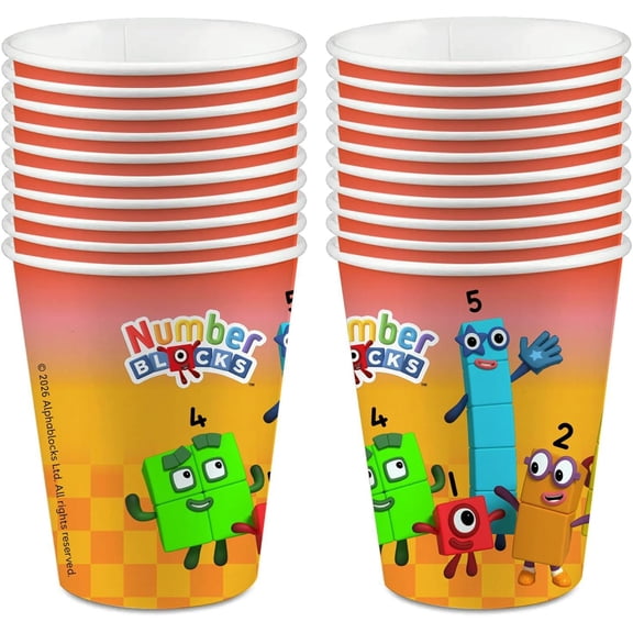 Mighty Mojo Numberblocks Party Cups, 20 Count Disposable Cups for Kids Birthday Parties, Drinks, Juice, and Party Refreshments
