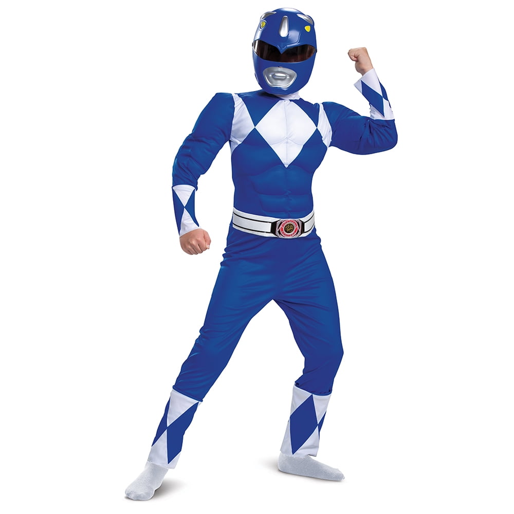 Mighty Morphin Power Rangers, Blue Ranger Halloween Costume for Children, Boys Size M (8), by Disguise