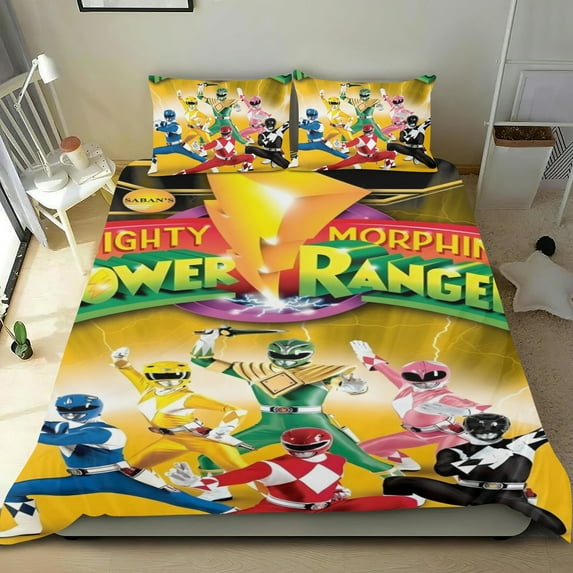 Mighty Morphin Power Rangers Comforter Set 3 Piece Bedding Set Cute Duvet Cover Sets Super Soft Teens Bedding Set Kids Bedroom Gifts,1 Duvet Cover with 2 Pillowcases Full