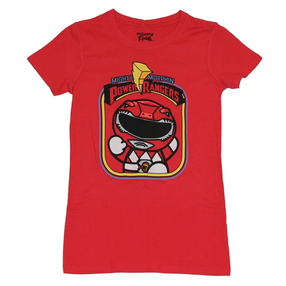 Mighty Morphin Power Rangers Girls Juniors  T-Shirt -  Squashed Red Ranger Image (Large)