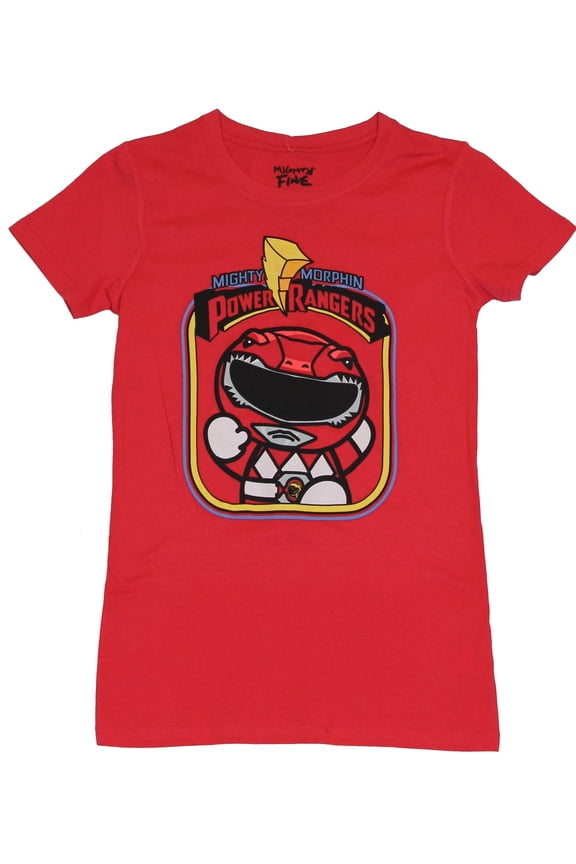 Mighty Morphin Power Rangers Girls Juniors  T-Shirt -  Squashed Red Ranger Image (X-Large)