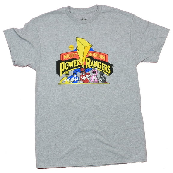 Mighty Morphin Power Rangers  Mens T-Shirt - 5 comic Style Rangers Under Logo (Small)
