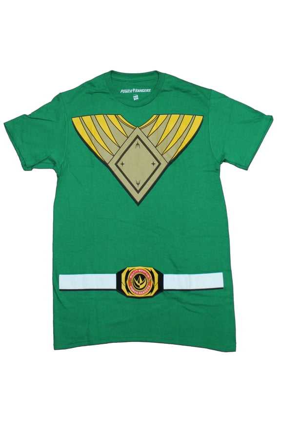 Mighty Morphin Power Rangers Mens T-Shirt - Green Ranger Fancy Costume Front (X-Small)