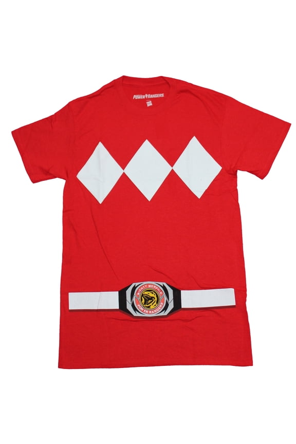 Mighty Morphin Power Rangers Mens T-Shirt - Red Ranger Red Buckle (X-Small)
