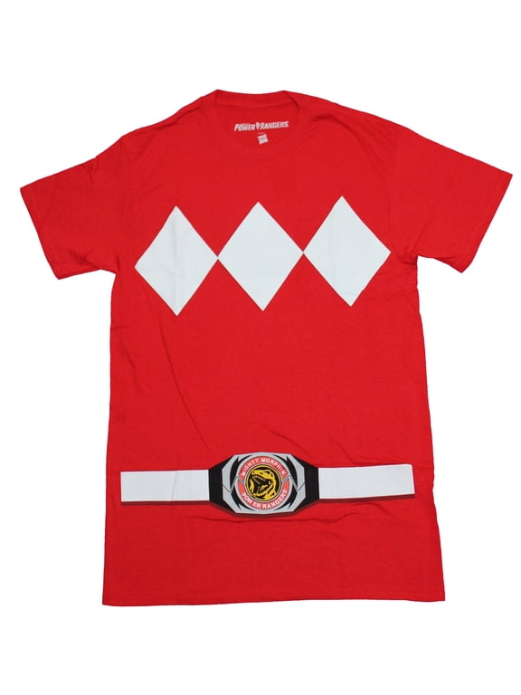 Mighty Morphin Power Rangers Mens T-Shirt - Red Ranger Red Buckle (X-Small)
