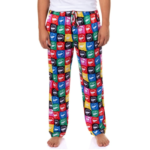 Mighty Morphin Power Rangers Pajama Pants Men's Helmet Grid PJ Sleep Lounge Bottoms
