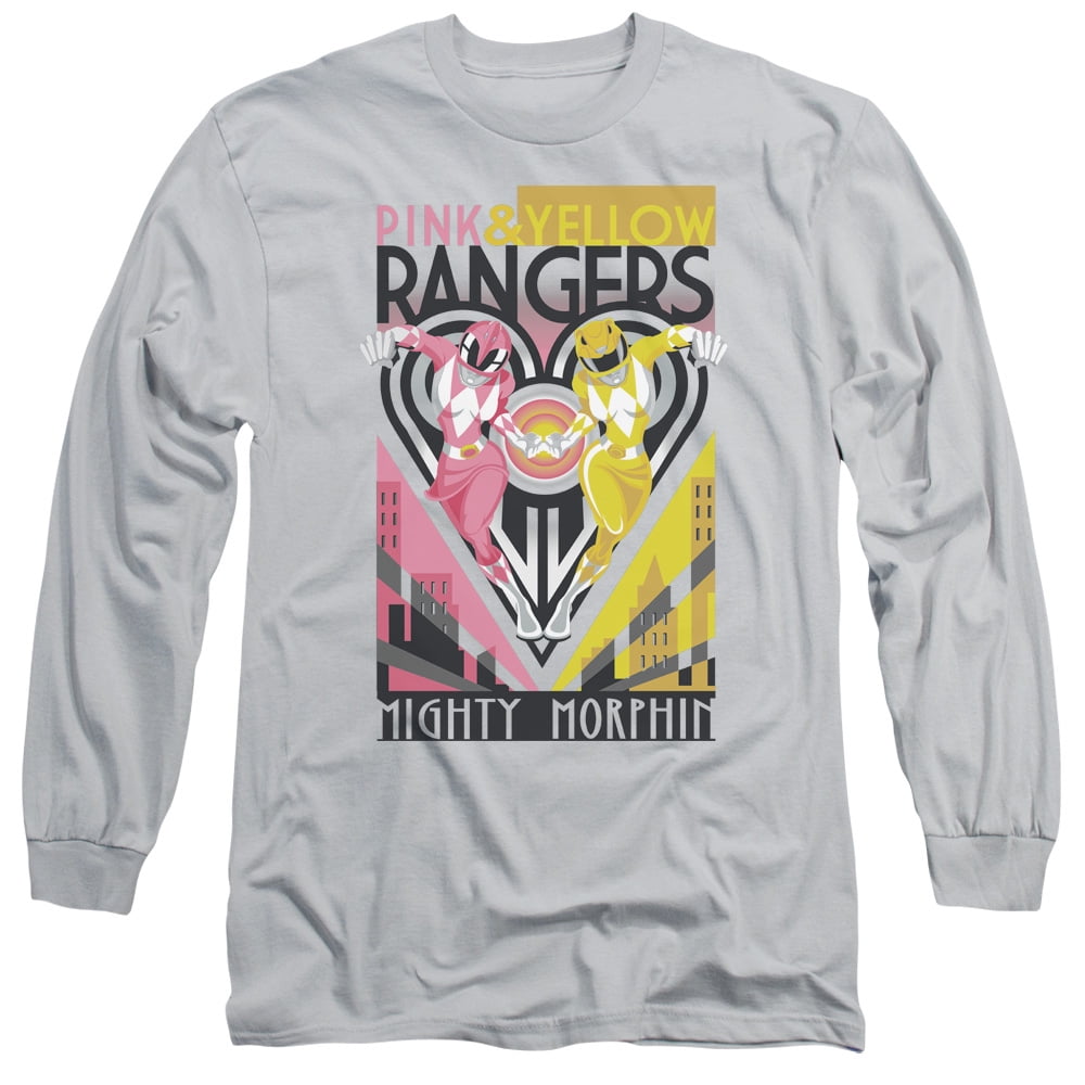 Mighty Morphin Power Rangers Pink & Yellow Deco Mens Long Sleeve Shirt ...