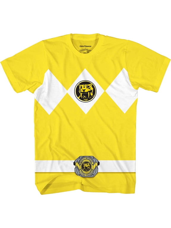 Mighty Morphin Power Rangers Red Blue Yellow Pink Green Black White Blue Costume T-Shirt Yellow X-Large