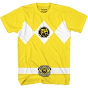 Mighty Morphin Power Rangers Red Blue Yellow Pink Green Black White Blue Costume T-Shirt Yellow X-Large