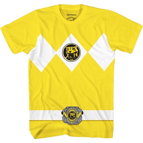 Mighty Morphin Power Rangers Red Blue Yellow Pink Green Black White Blue Costume T-Shirt Yellow X-Large
