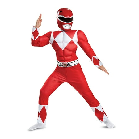 Mighty Morphin Power Red Ranger Classic Muscle Boy's Costume w/ Character Art for Children, Size 4-6
