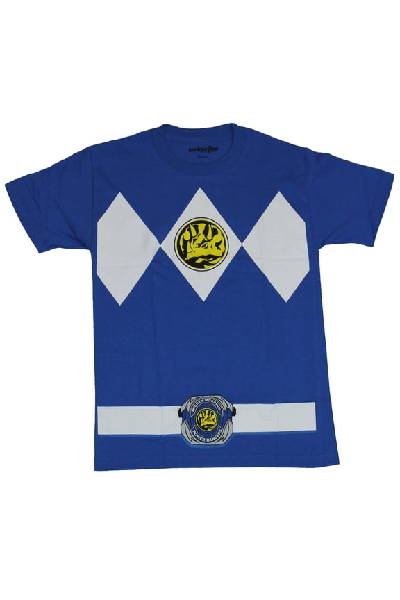 Mighty Morphine Power Rangers Mens T-Shirt  - Blue Ranger Costume Front (Medium)