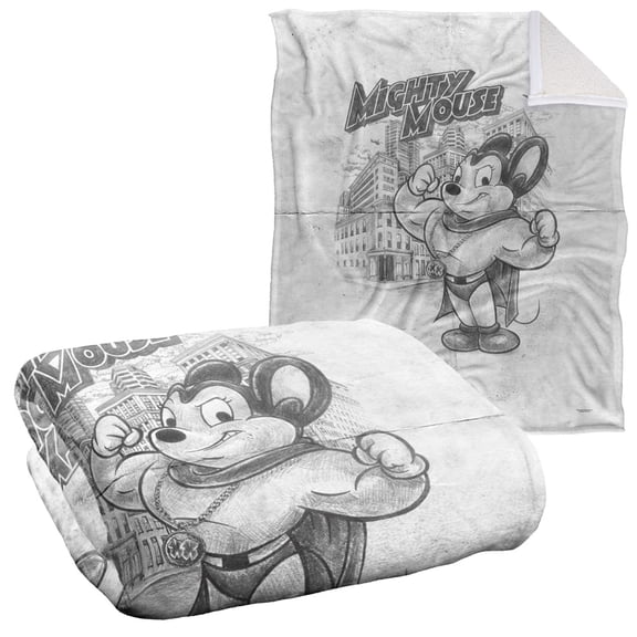 Mighty Mouse Blanket, 50"x60", Sketch Silky Touch Sherpa Back Super Soft Throw Blanket
