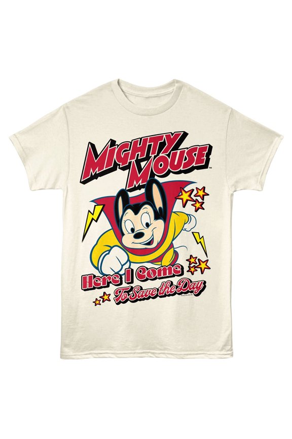 Mighty Mouse Flying & Saving Men's T Shirt (Ivory, AdultM)