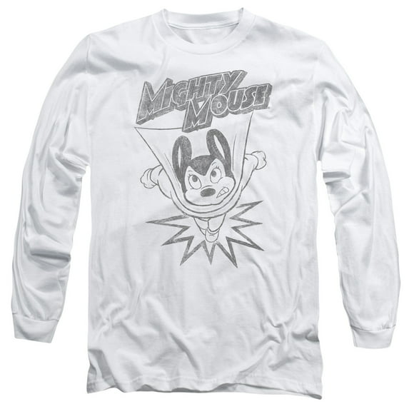 Mighty Mouse Bursting Out Long Sleeve Adult 18/1 T-Shirt White
