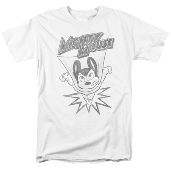 Mighty Mouse-Bursting Out - Short Sleeve Adult 18-1 Tee - White- Medium